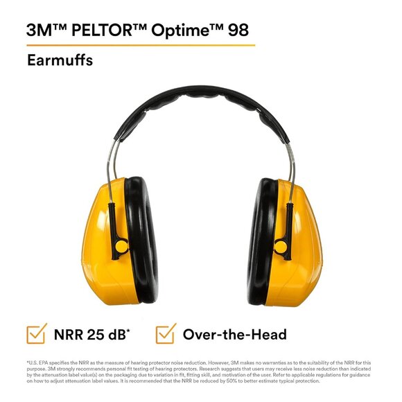 Peltor™ Optime 98 Over-the-Head Earmuffs, H9A, black/yellow - Picture 3 of 8